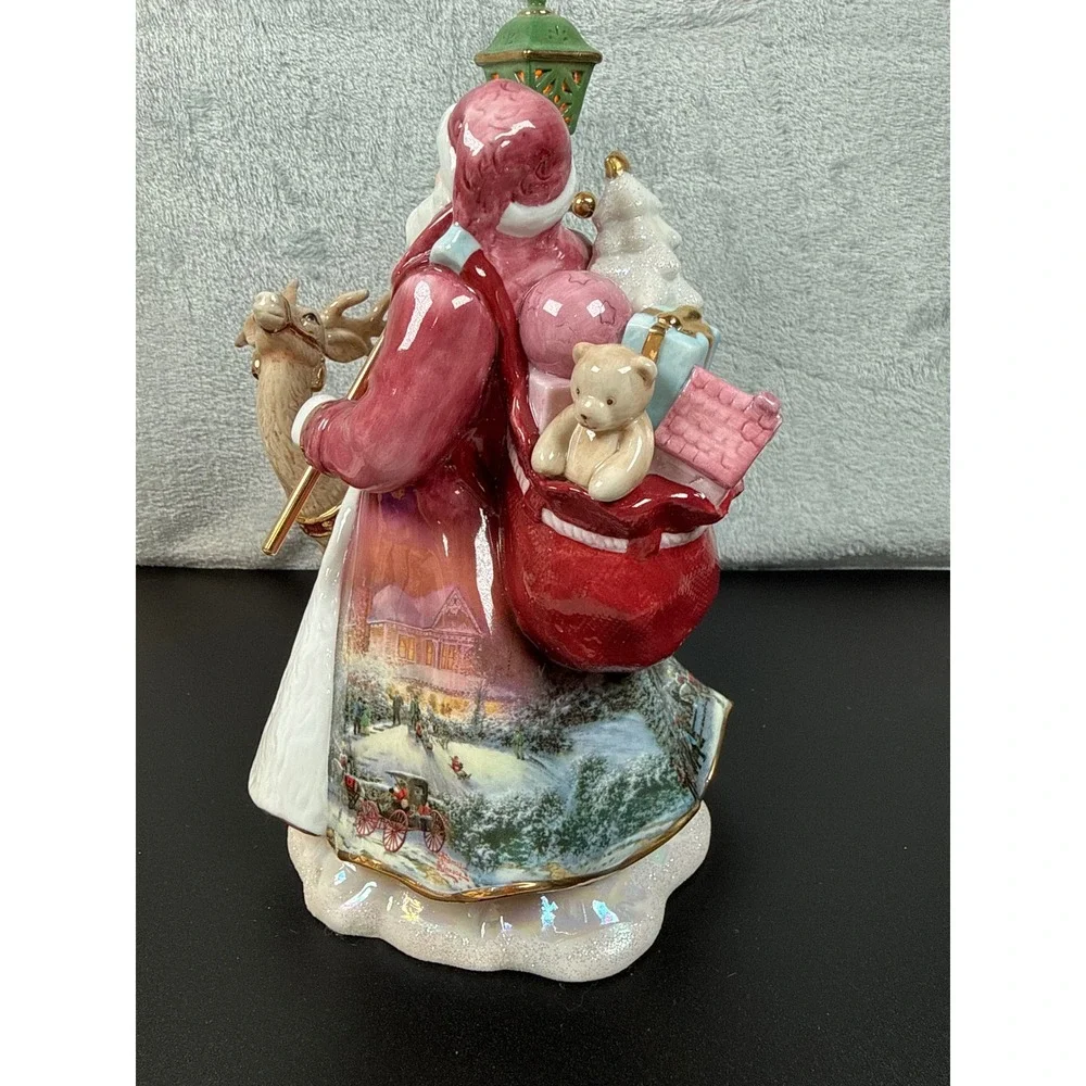 Thomas Kinkade Victorian Christmas II Illuminated Santa Reindeer Figurine 2003